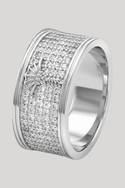 Leads to product detail page "Silver ring with cubic zirconia"
