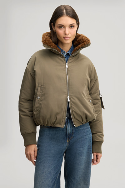 Leads to product detail page "Aviator jacket with teddy collar in olive"