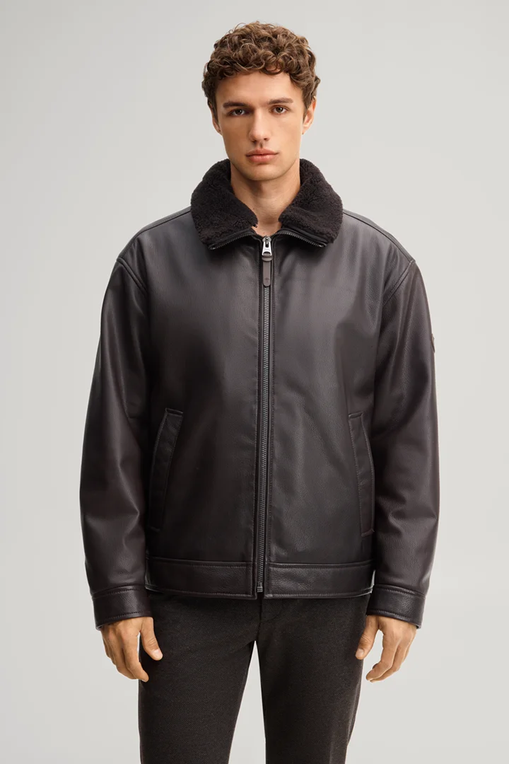 Leads to product detail page "Brown deerskin nappa leather jacket"