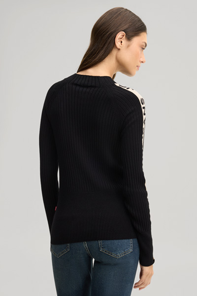 Leads to product detail page "Black patterned viscose jumper with a stand-up collar"