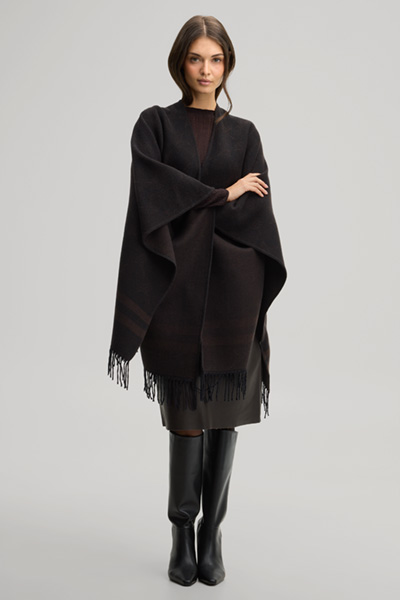 Führt zu Produktdetailseite „Cornflower-Poncho in Dunkelbraun-Schwarz gemustert"