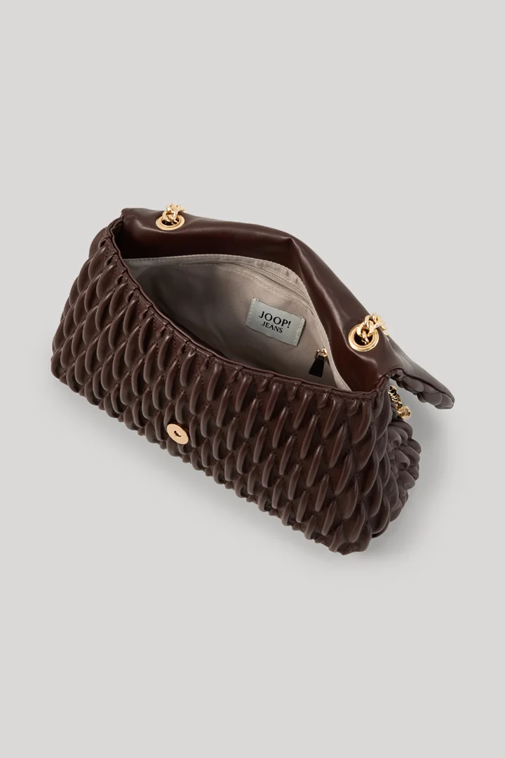 Leads to product detail page "Ruga Emma shoulder bag in dark brown with a pattern"