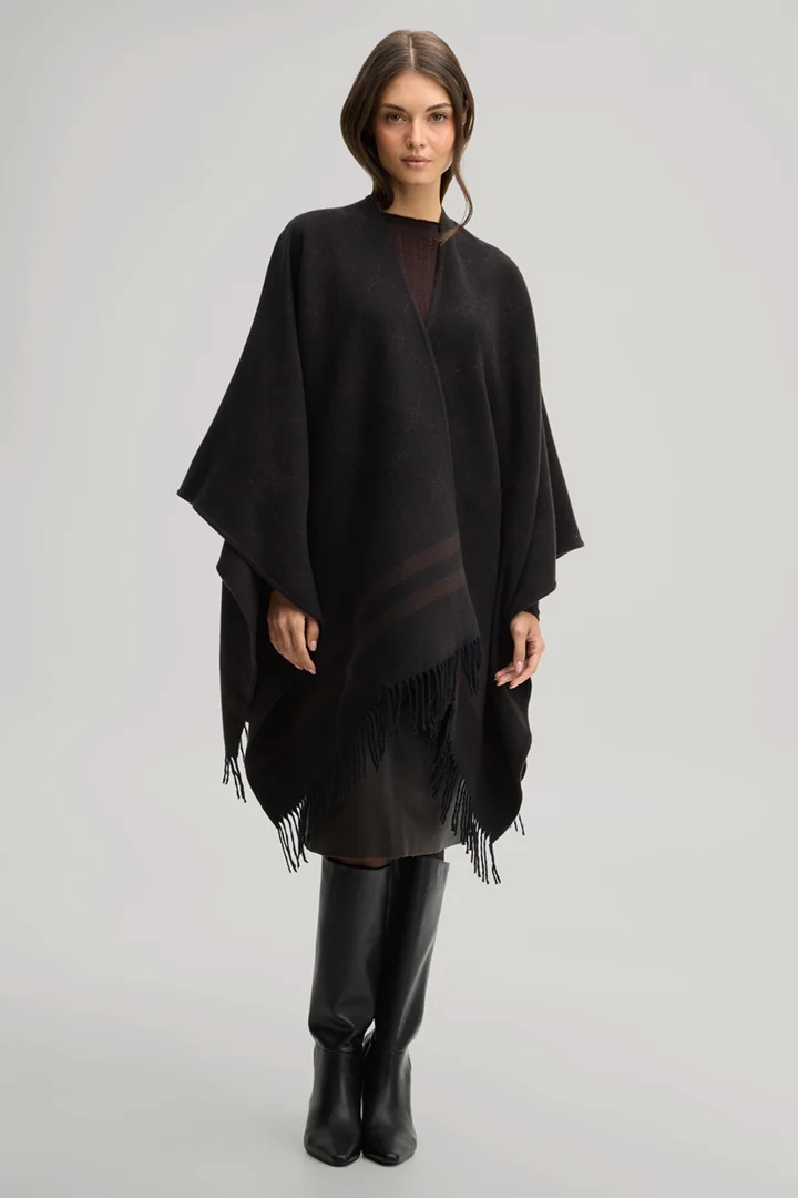 Führt zu Produktdetailseite „Cornflower-Poncho in Dunkelbraun-Schwarz gemustert"