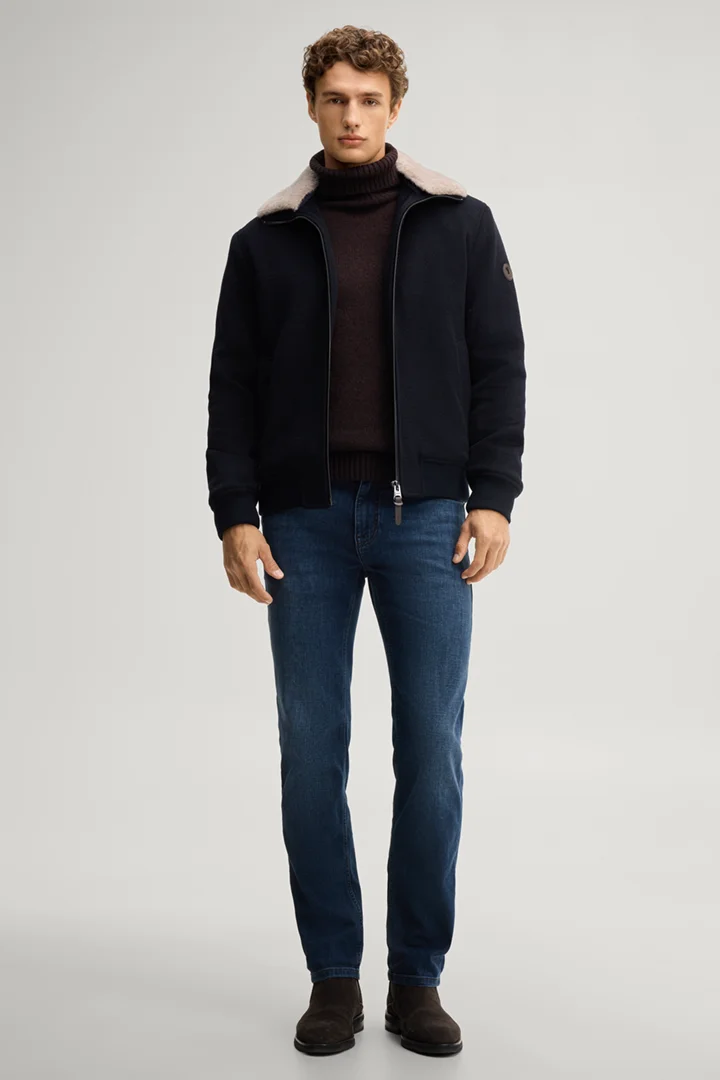 Leads to product detail page "Navy cashmere-blend blouson"