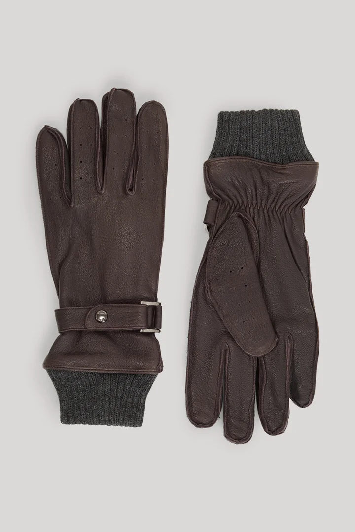Führt zu Produktdetailseite „Lederhandschuhe in Dunkelbraun"