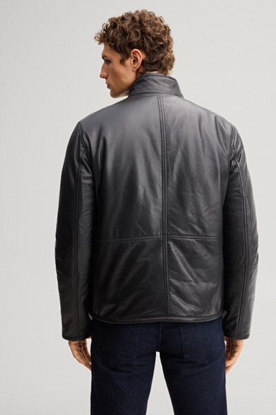 Leads to product detail page "Black lamb nappa leather jacket"