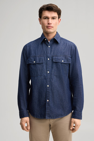 Leads to product detail page "Dark blue denim shirt"