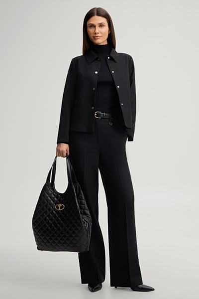 Leads to product detail page "Black wool-blend cropped blazer jacket"