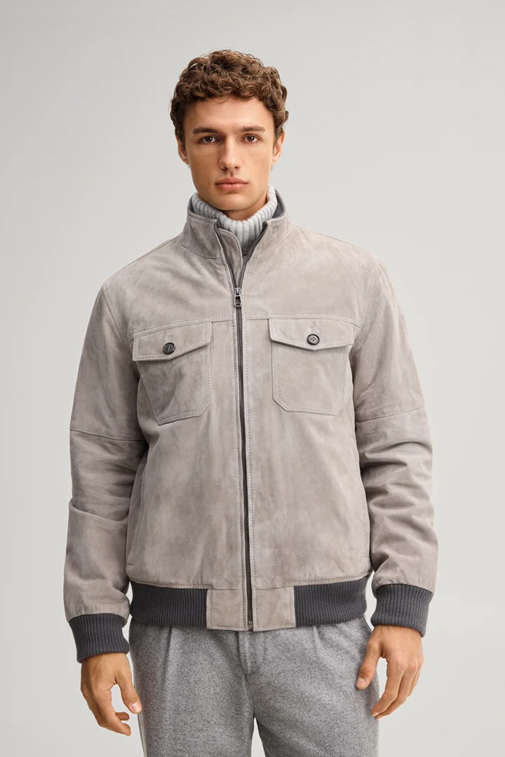 Leads to product detail page "Light grey suede jacket"