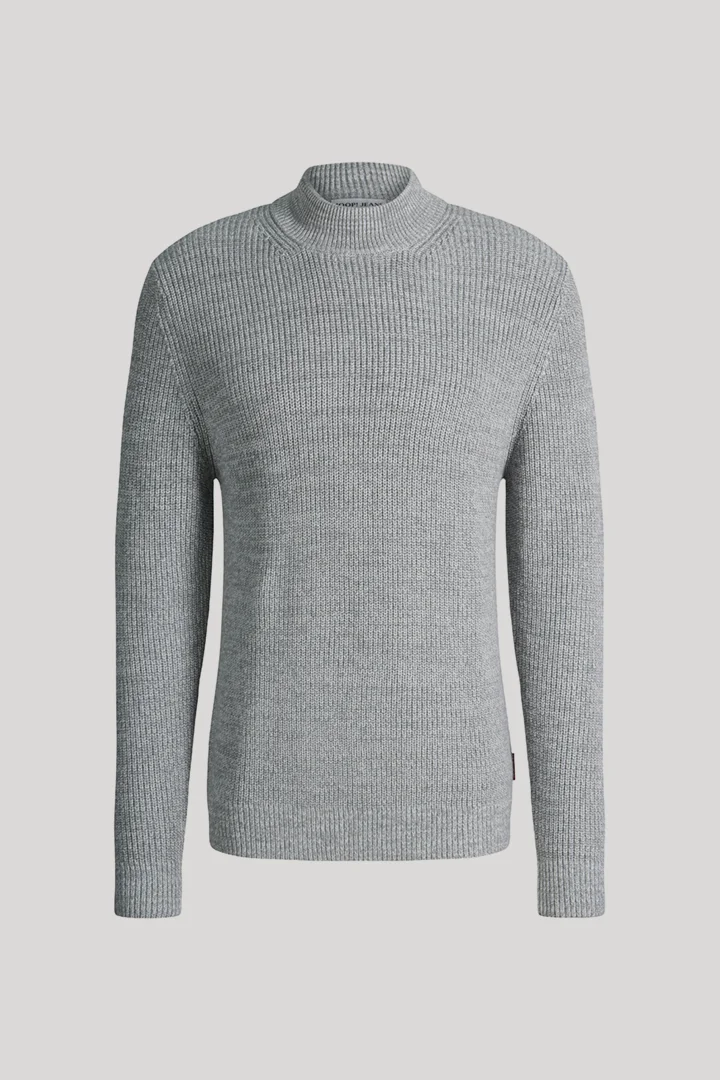Leads to product detail page "Mid-grey jumper with a stand-up collar"