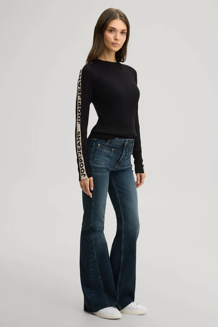 Leads to product detail page "Black patterned viscose jumper with a stand-up collar"