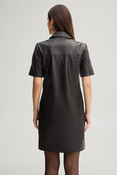 Leads to product detail page "Dark brown leather dress"