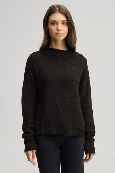 Leads to product detail page "Dark brown woollen blend jumper"