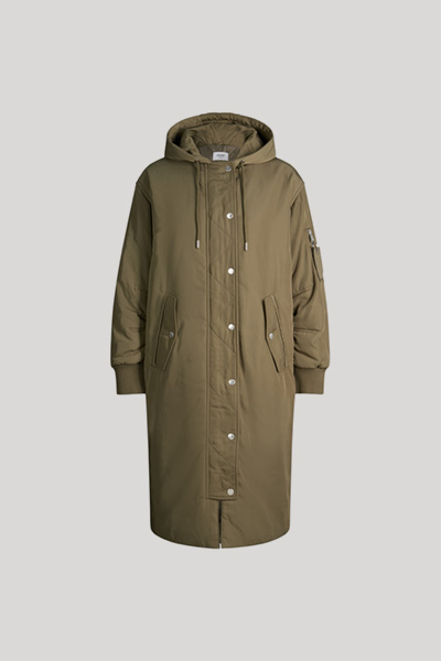 Hooded coat in olive