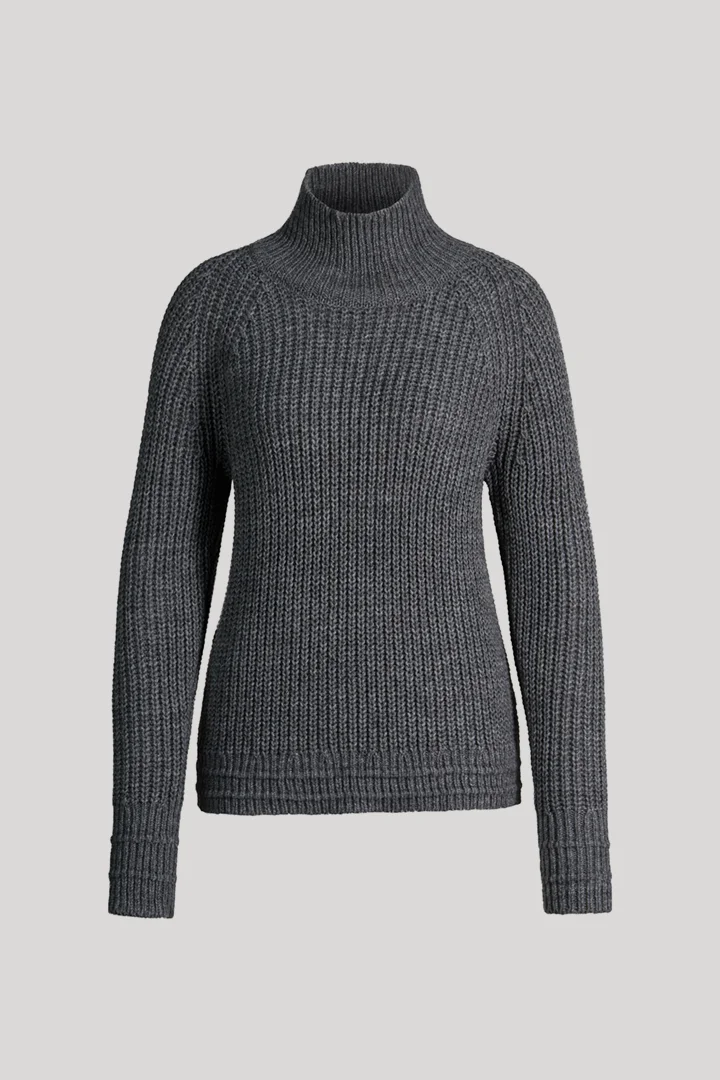 Führt zu Produktdetailseite „Wollmix-Rollkragen-Pullover in Dunkelgrau meliert"