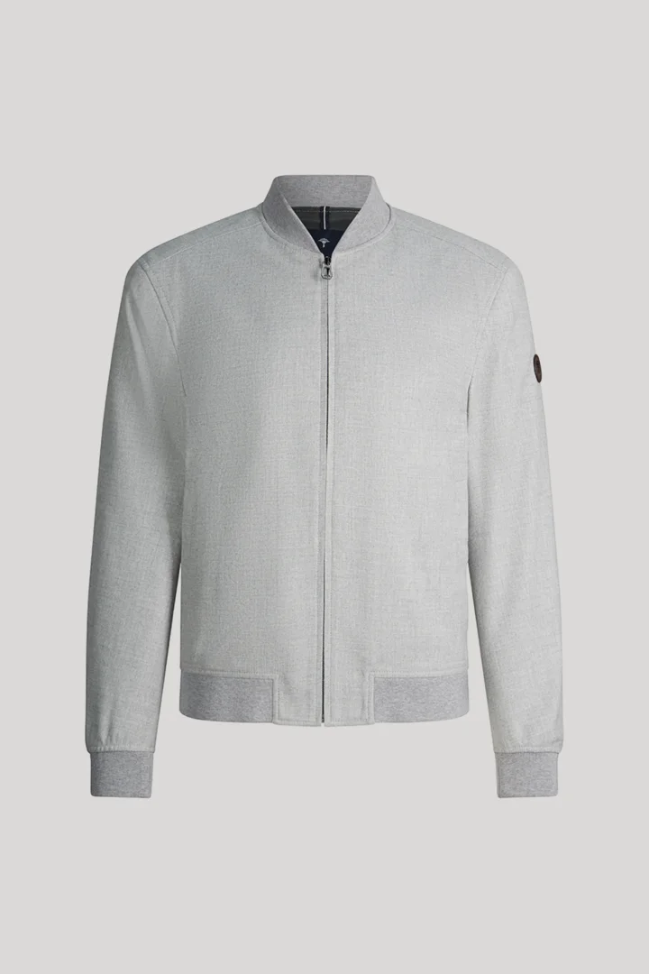 Leads to product detail page "Light grey blouson with a college-style collar"