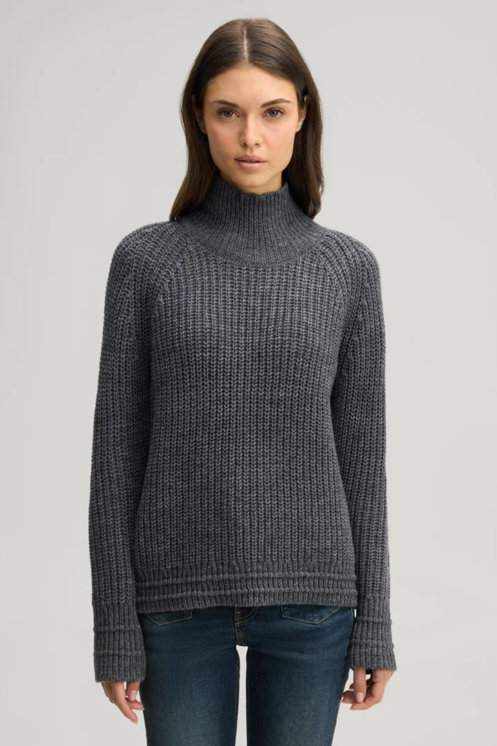 Leads to product detail page "Wool-blend roll-neck jumper in dark grey marl"