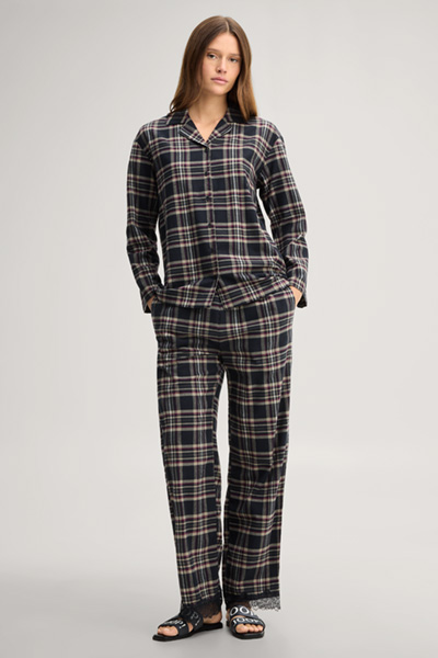 Führt zu Produktdetailseite „Loungewear-Hose in Dunkelblau kariert"