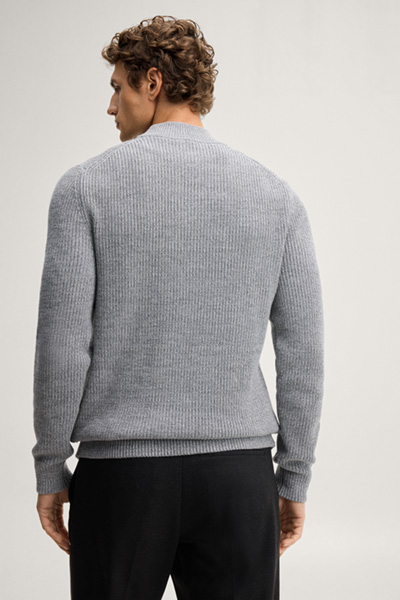 Leads to product detail page "Mid-grey jumper with a stand-up collar"