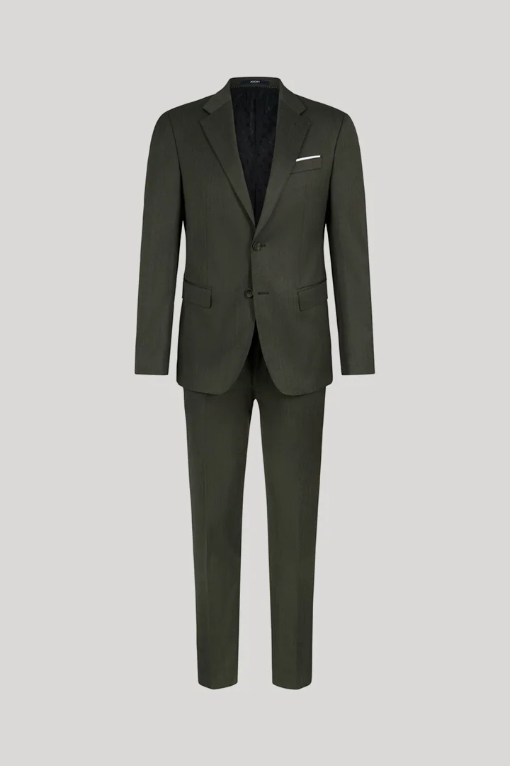 Leads to product detail page "Dark green woollen blend suit"