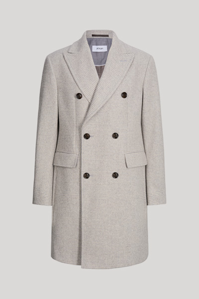 Double-breasted coat in a beige checked wool blend