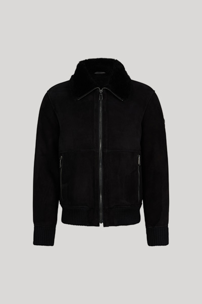 Lederjacke aus Lammvelours in Schwarz