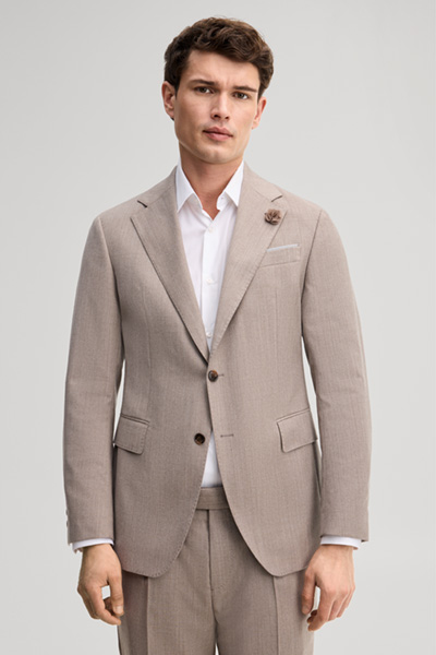 Leads to product detail page "Modular suit jacket in virgin wool, in light beige"