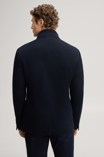 Leads to product detail page "Navy structured suit jacket with a stand-up collar"