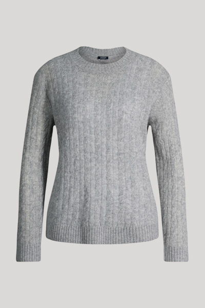 Cashmere jumper with cable knit pattern in marl grey