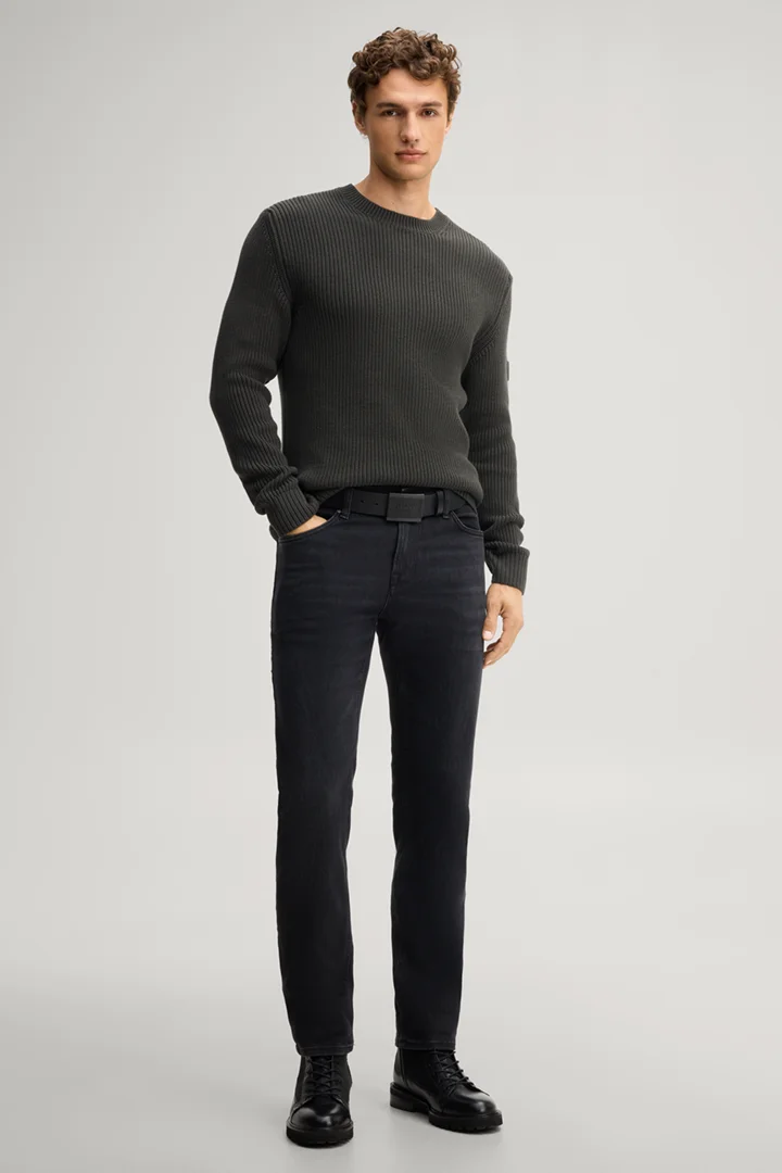 Leads to product detail page "Dark green structured cotton crew-neck jumper"