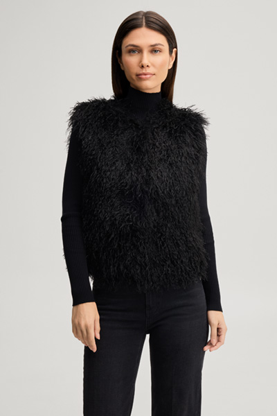 Leads to product detail page "Black faux fur waistcoat"