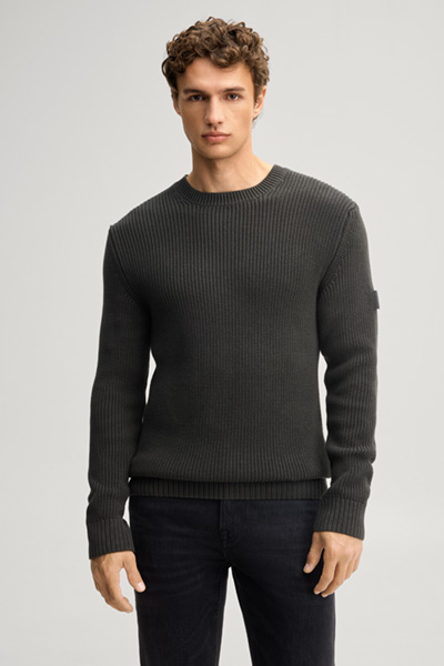 Leads to product detail page "Dark green structured cotton crew-neck jumper"
