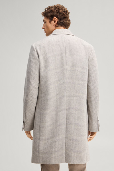 Leads to product detail page "Double-breasted coat in a beige checked wool blend"