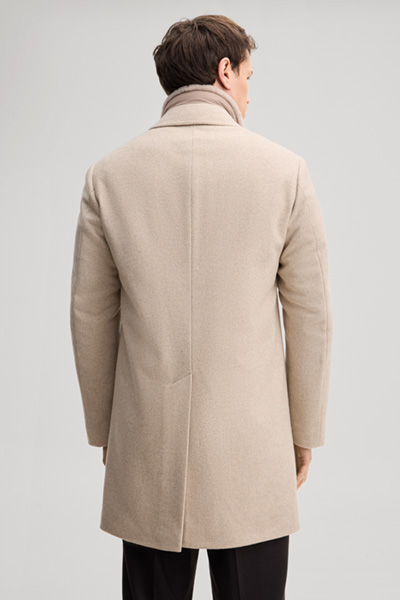 Leads to product detail page "Wool-blend coat with inlay in light beige"