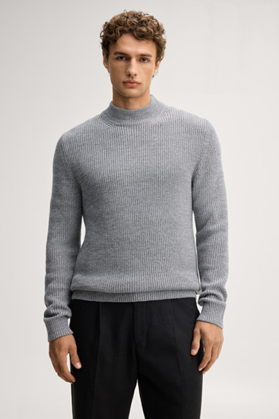 Leads to product detail page "Mid-grey jumper with a stand-up collar"