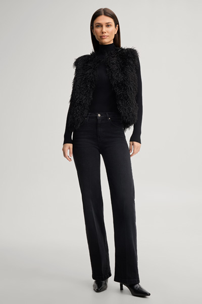 Leads to product detail page "Black faux fur waistcoat"
