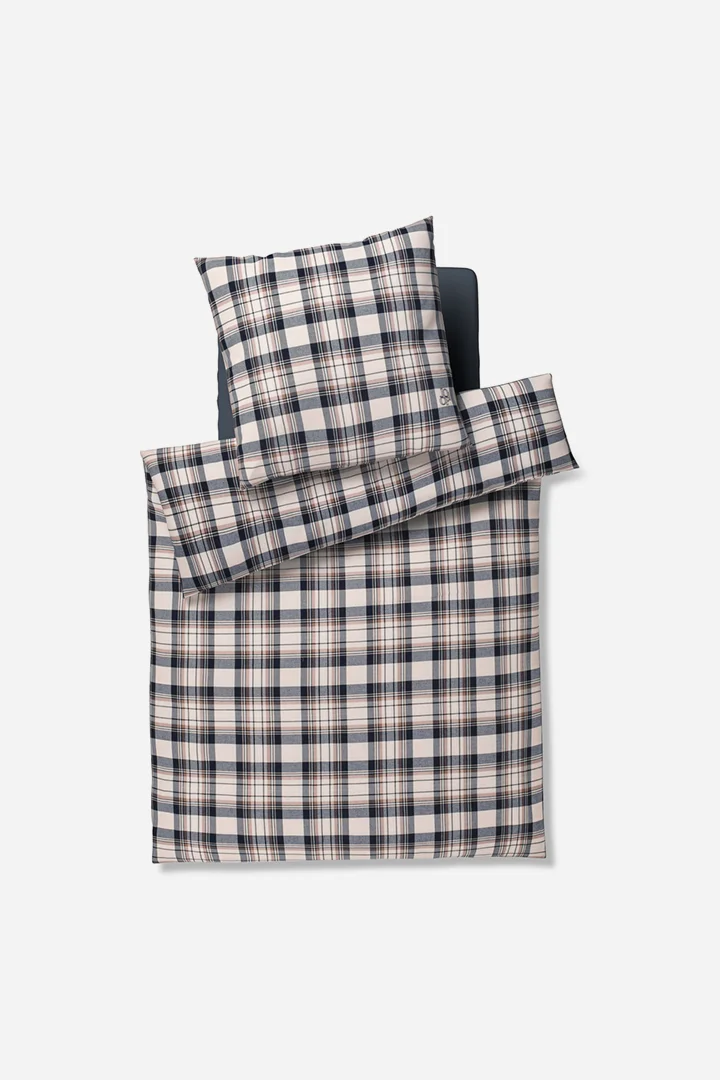 Leads to product detail page "JOOP! soft frames bed linen in blue and beige chequered"