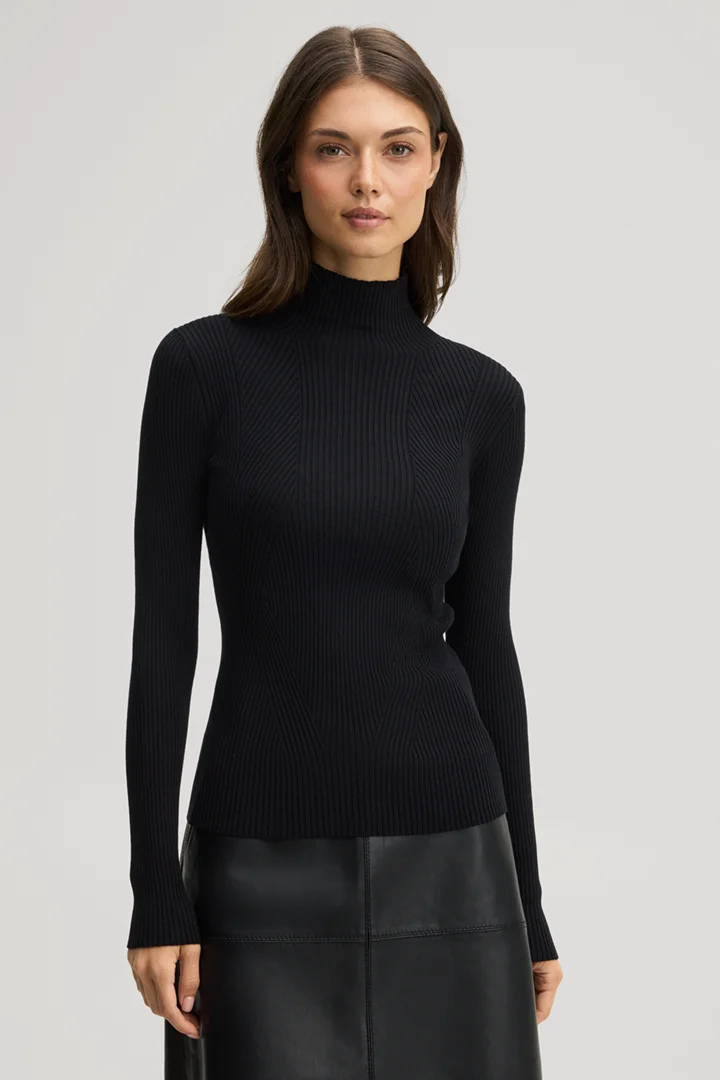 Leads to product detail page "Black viscose-blend jumper with a stand-up collar"