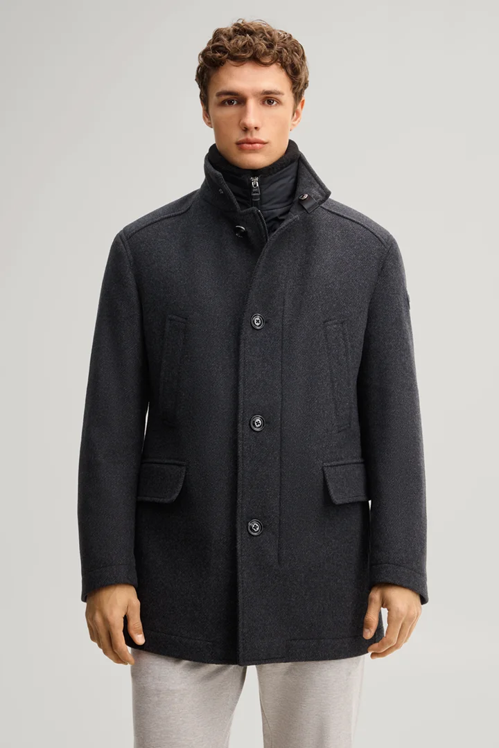 Leads to product detail page "Wool-blend jacket with an inlay in anthracite"