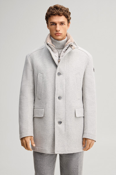 Leads to product detail page "Wool-blend jacket with inlay in light gray"