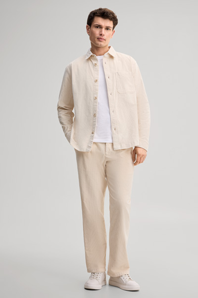 Leads to product detail page "Beige Corduroy Overshirt"