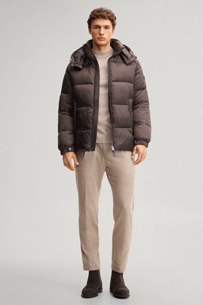 Leads to product detail page "Hooded quilted jacket in dark brown"