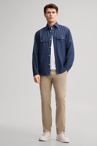Leads to product detail page "Dark blue denim shirt"