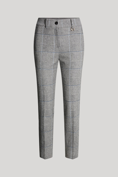 Leads to product detail page "Jersey cigarette trousers in grey and ecru chequered pattern"