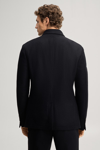 Leads to product detail page "Black suit jacket with a stand-up collar"