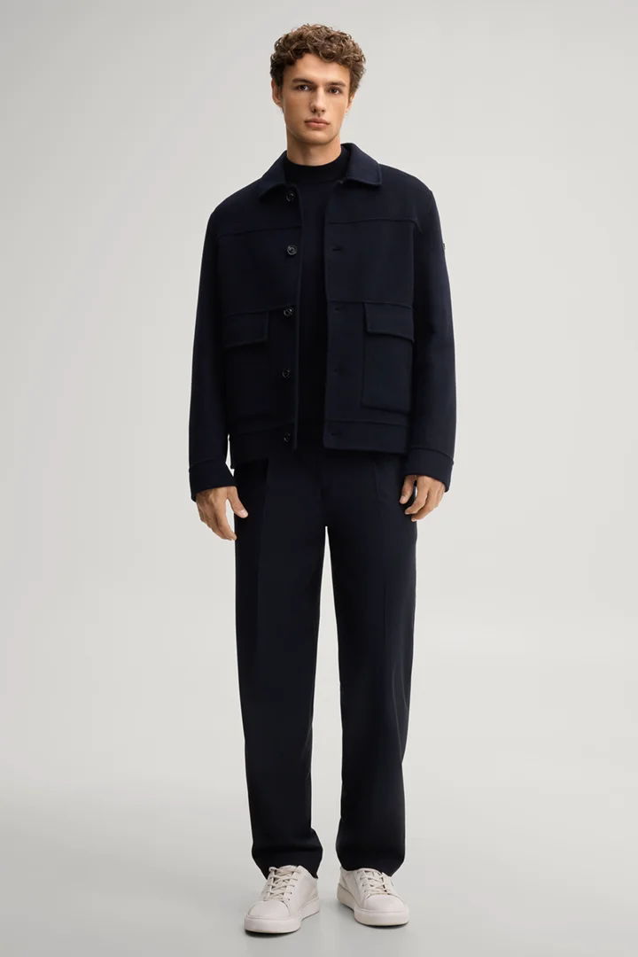 Führt zu Produktdetailseite „Hemdjacke aus Wollmix mit Cashmere in Navy"