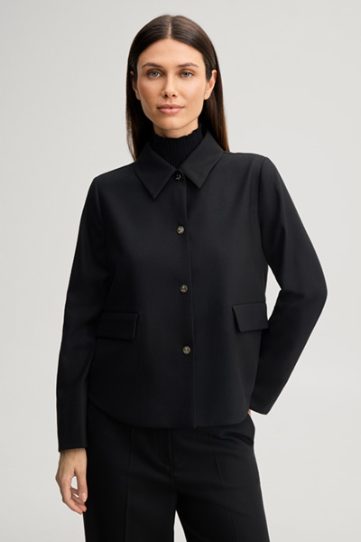 Leads to product detail page "Black wool-blend cropped blazer jacket"
