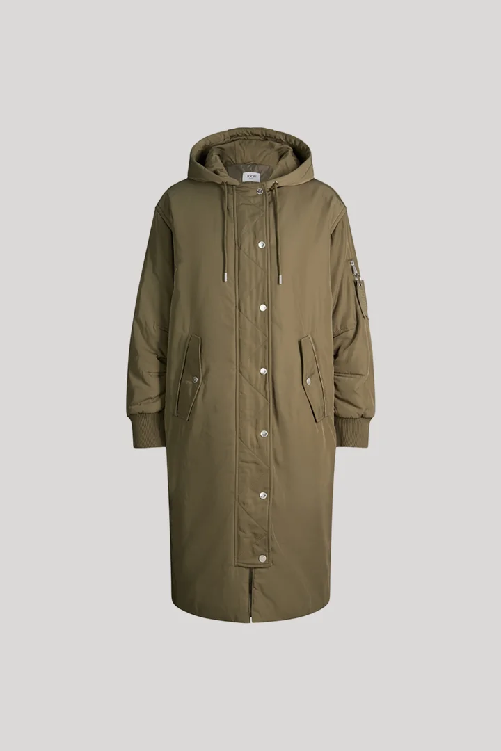 Leads to product detail page "Hooded coat in olive"