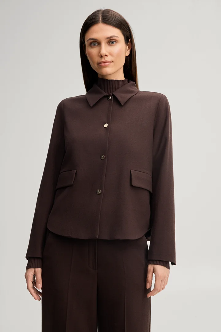 Leads to product detail page "Dark brown wool-blend cropped blazer"