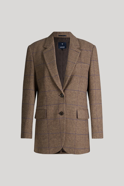 Führt zu Produktdetailseite „Wollmix-Boyfriend-Blazer in Braun-Lila kariert"